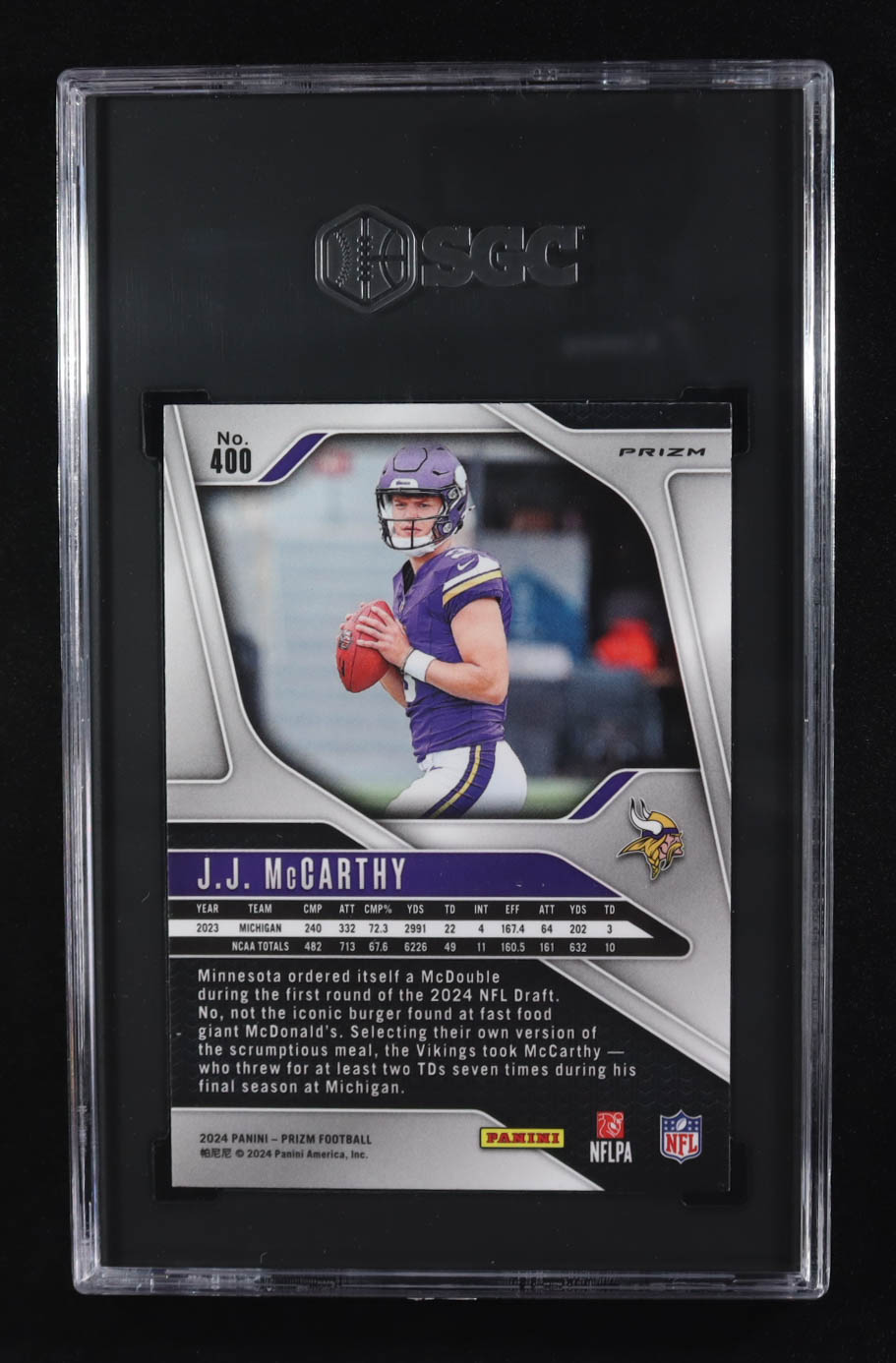 J.J. McCarthy 2024 Panini Prizm Prizms Orange Disco #400 RC (SGC 10) at PristineAuction.com J.J. McCarthy 2024 Panini Prizm Prizms Orange Disco #400 RC (SGC 10) at PristineAuction.com