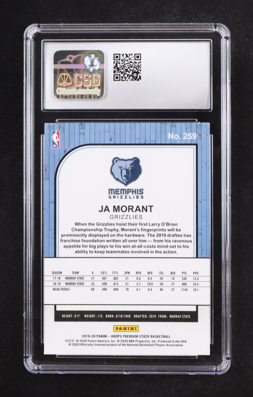 Ja Morant 2019-20 Hoops Premium Stock #259 RC (CSG 9.5) at PristineAuction.com Ja Morant 2019-20 Hoops Premium Stock #259 RC (CSG 9.5) at PristineAuction.com