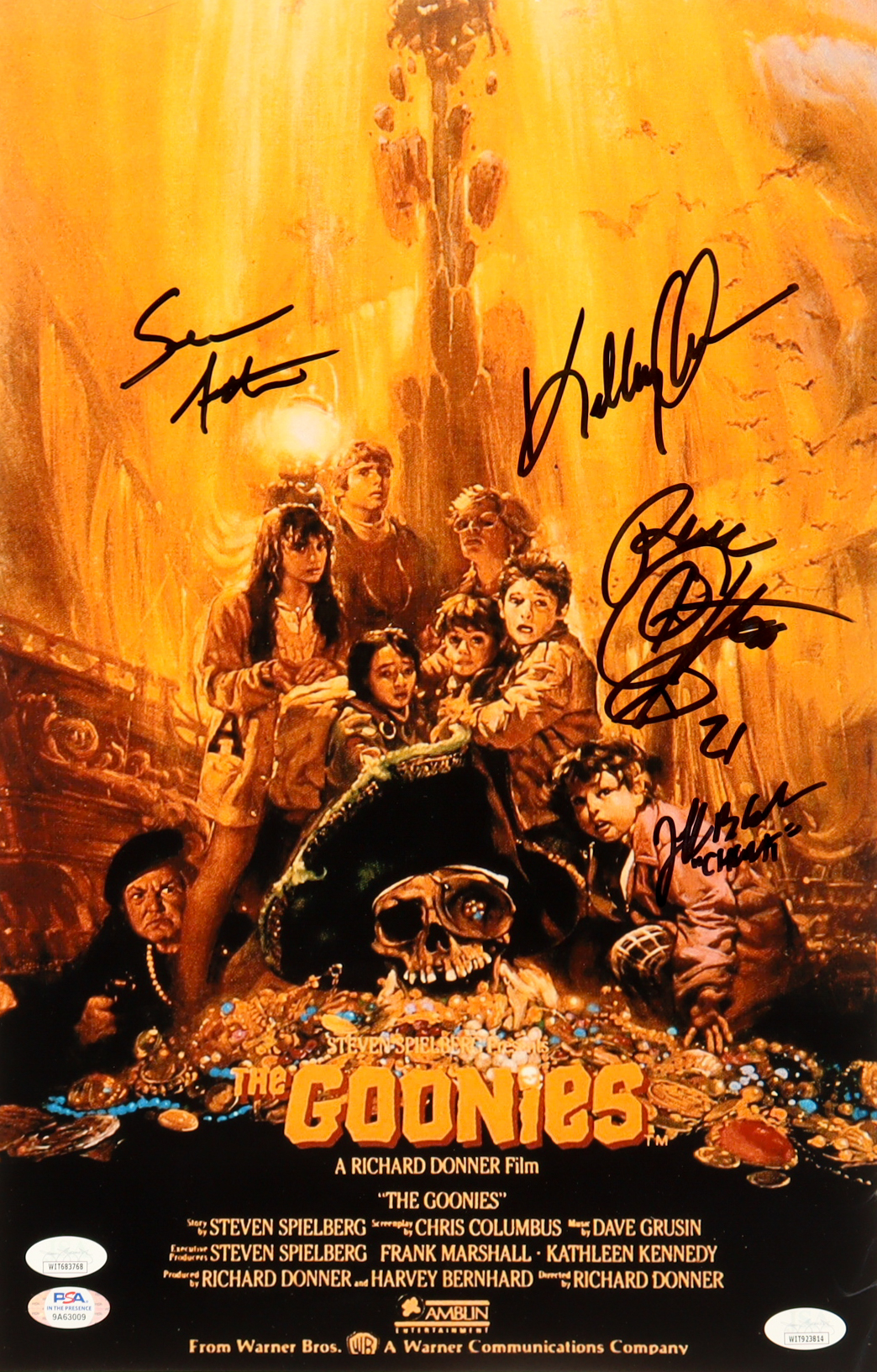 "The Goonies" 11x17 Poster Signed by (4) with Sean Astin, Ke Huy Quan (JSA & PSA) at PristineAuction.com "The Goonies" 11x17 Poster Signed by (4) with Sean Astin, Ke Huy Quan (JSA & PSA) at PristineAuction.com