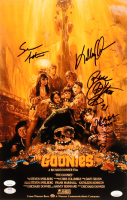 "The Goonies" 11x17 Poster Signed by (4) with Sean Astin, Ke Huy Quan (JSA & PSA) at PristineAuction.com