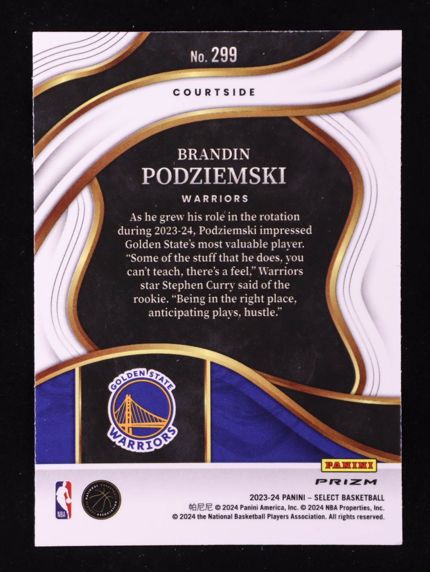 Brandin Podziemski 2023-24 Panini Select Courtside Prizm Orange Tectonic #299 RC at PristineAuction.com Brandin Podziemski 2023-24 Panini Select Courtside Prizm Orange Tectonic #299 RC at PristineAuction.com