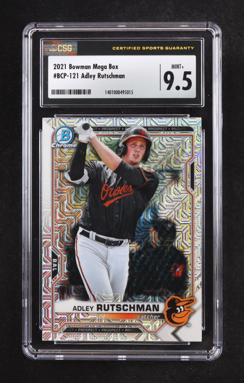 Adley Rutschman 2021 Bowman Chrome Mega Box Prospects Refractors #BCP121 RC (CSG 9.5) at PristineAuction.com Adley Rutschman 2021 Bowman Chrome Mega Box Prospects Refractors #BCP121 RC (CSG 9.5) at PristineAuction.com