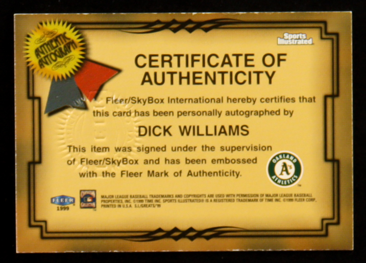 Dick Williams 1999 Sports Illustrated Greats of the Game Autographs #NNO at PristineAuction.com Dick Williams 1999 Sports Illustrated Greats of the Game Autographs #NNO at PristineAuction.com