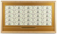 2017 U.S. $1 Dollar Bill Custom Framed Uncut Sheet Of (25) Bills with Title Plaque at PristineAuction.com