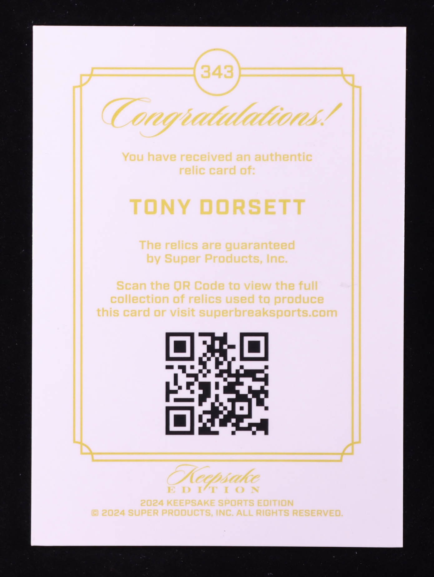 Tony Dorsett 2024 Keepsake Sports Edition Gem Relic Jersey #343 #15/99 at PristineAuction.com Tony Dorsett 2024 Keepsake Sports Edition Gem Relic Jersey #343 #15/99 at PristineAuction.com