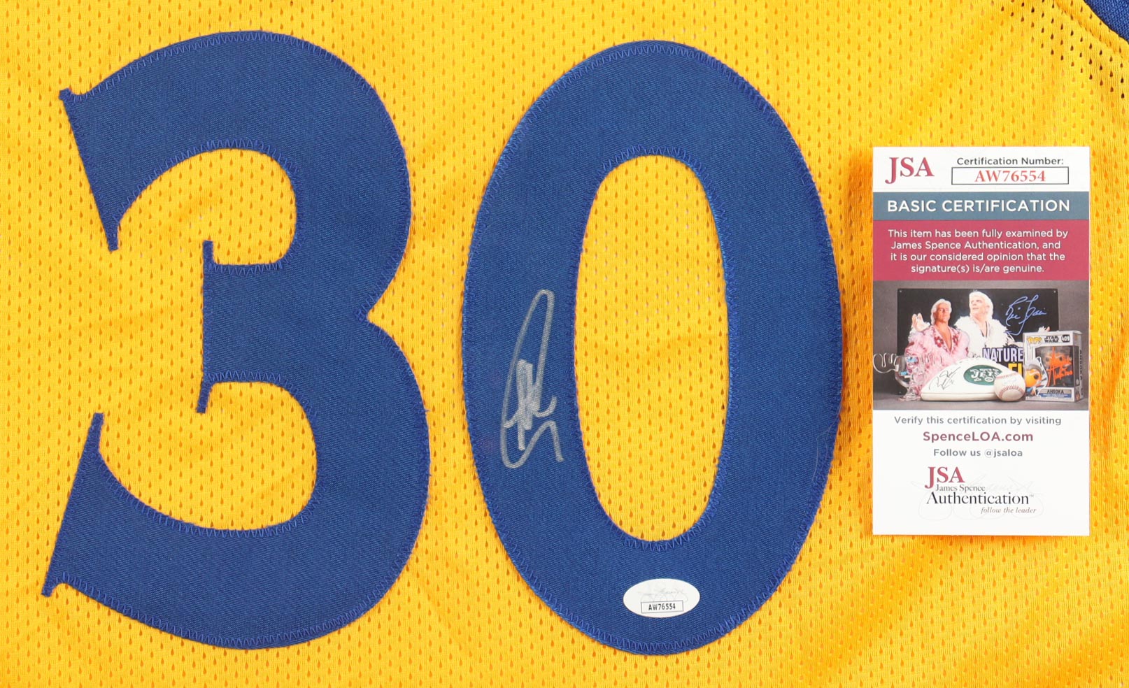 Stephen Curry Signed Custom Framed Jersey Display with (4) NBA Finals Pins & (2) Metal Team Logo Emblems (JSA) at PristineAuction.com Stephen Curry Signed Custom Framed Jersey Display with (4) NBA Finals Pins & (2) Metal Team Logo Emblems (JSA) at PristineAuction.com