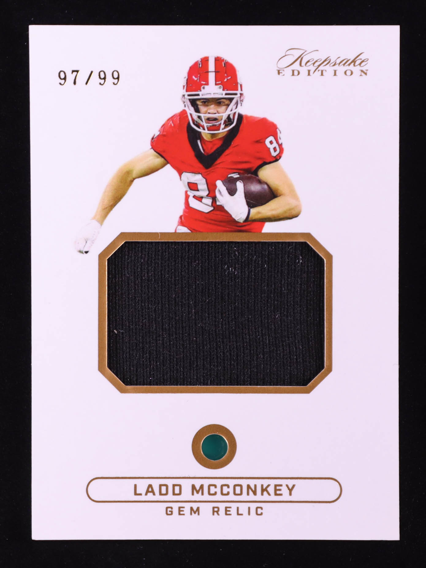 Ladd Mcconkey 2024 Keepsake Sports Edition Gem Relic Jersey #297 RC #97/99 at PristineAuction.com Ladd Mcconkey 2024 Keepsake Sports Edition Gem Relic Jersey #297 RC #97/99 at PristineAuction.com