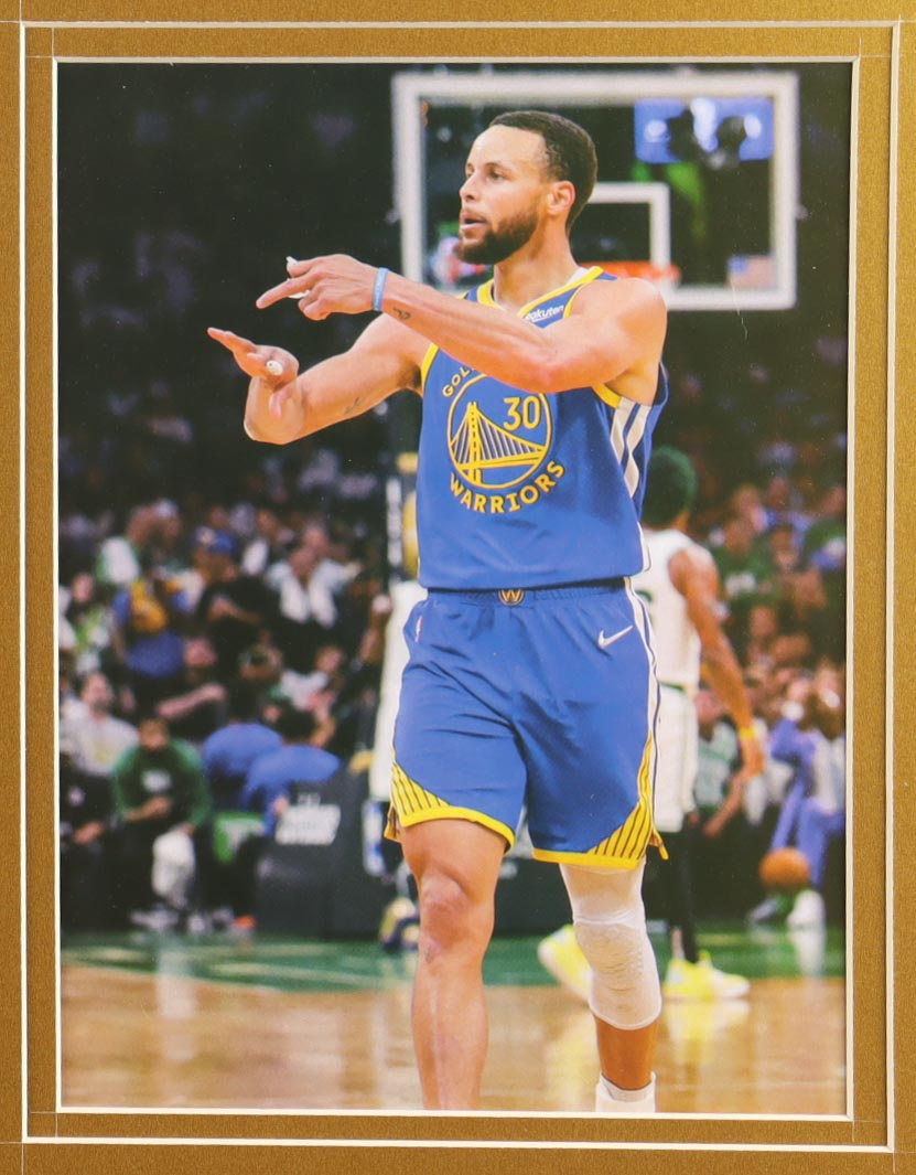 Stephen Curry Signed Custom Framed Jersey Display with (4) NBA Finals Pins & (2) Cloth NBA Finals Patches (JSA) at PristineAuction.com Stephen Curry Signed Custom Framed Jersey Display with (4) NBA Finals Pins & (2) Cloth NBA Finals Patches (JSA) at PristineAuction.com