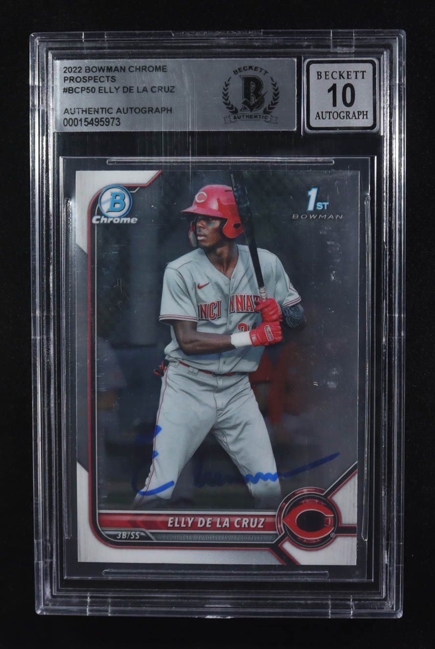 Elly De La Cruz Signed 2022 Bowman Chrome Mega Box Prospects #BCP-50 (BGS | Auto Grade 10) at PristineAuction.com Elly De La Cruz Signed 2022 Bowman Chrome Mega Box Prospects #BCP-50 (BGS | Auto Grade 10) at PristineAuction.com