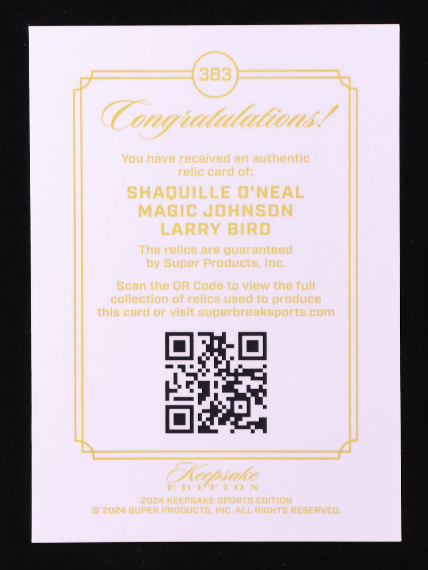 Shaquille O'Neal / Magic Johnson / Larry Bird 2024 Keepsake Sports Edition Triple Gem Relics Jersey #383 #86/99 at PristineAuction.com Shaquille O'Neal / Magic Johnson / Larry Bird 2024 Keepsake Sports Edition Triple Gem Relics Jersey #383 #86/99 at PristineAuction.com