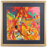 Magic Johnson & Larry Bird Signed Custom Framed "Team USA" Leroy Neiman Art Print Display (PSA & Beckett) at PristineAuction.com