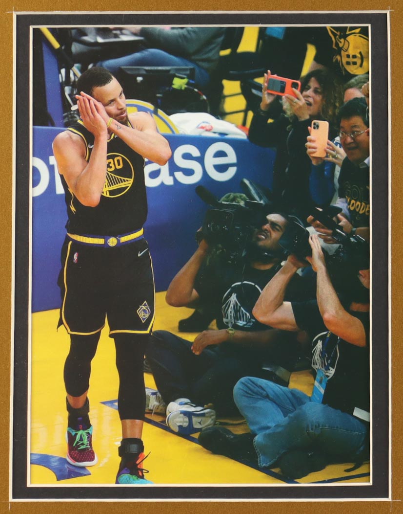 Stephen Curry Signed Custom Framed Jersey Display with (4) NBA Finals Pins & (2) Cloth NBA Finals Patches (JSA) at PristineAuction.com Stephen Curry Signed Custom Framed Jersey Display with (4) NBA Finals Pins & (2) Cloth NBA Finals Patches (JSA) at PristineAuction.com