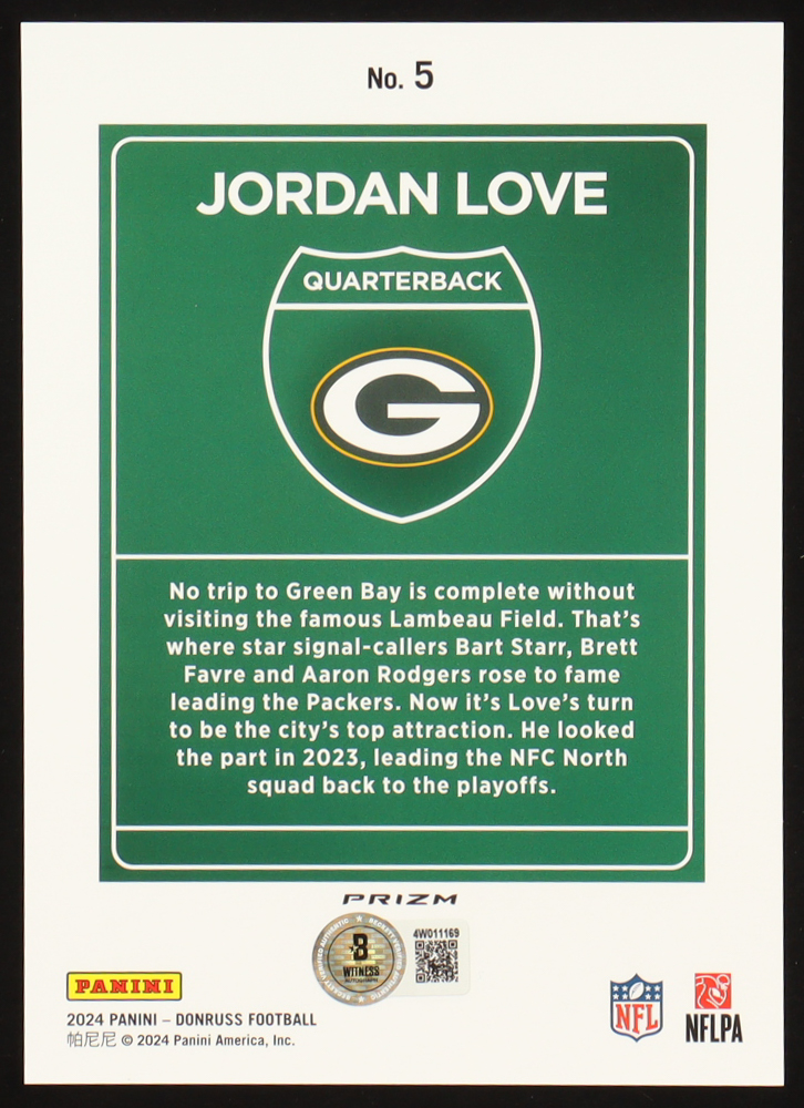 Jordan Love Signed 2024 Donruss Downtown! Oversize #5 (Beckett) at PristineAuction.com Jordan Love Signed 2024 Donruss Downtown! Oversize #5 (Beckett) at PristineAuction.com