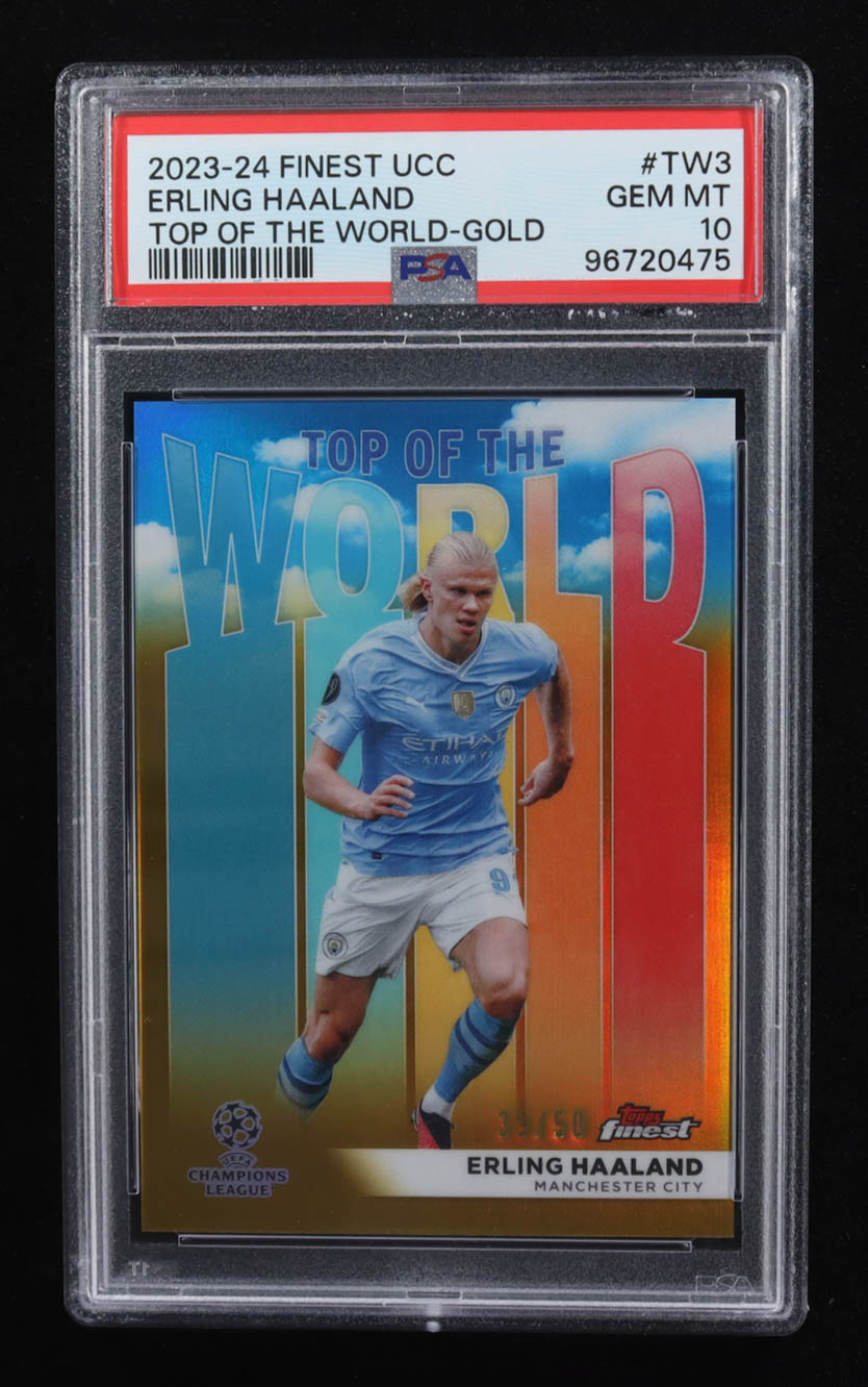 Erling Haaland 2023-24 Finest UEFA Club Competitions Top of the World Gold Refractors #TW3 #39/50 (PSA 10) at PristineAuction.com Erling Haaland 2023-24 Finest UEFA Club Competitions Top of the World Gold Refractors #TW3 #39/50 (PSA 10) at PristineAuction.com