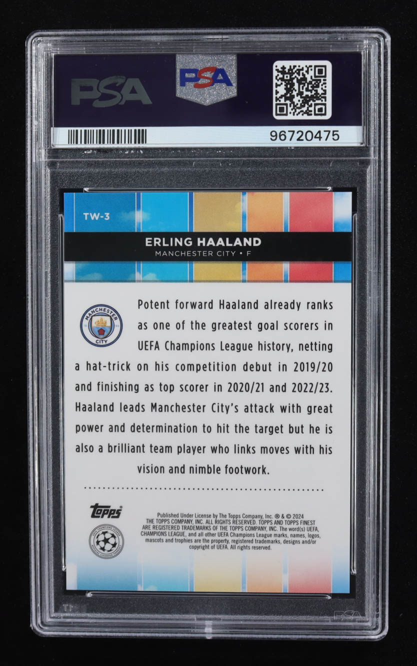 Erling Haaland 2023-24 Finest UEFA Club Competitions Top of the World Gold Refractors #TW3 #39/50 (PSA 10) at PristineAuction.com Erling Haaland 2023-24 Finest UEFA Club Competitions Top of the World Gold Refractors #TW3 #39/50 (PSA 10) at PristineAuction.com