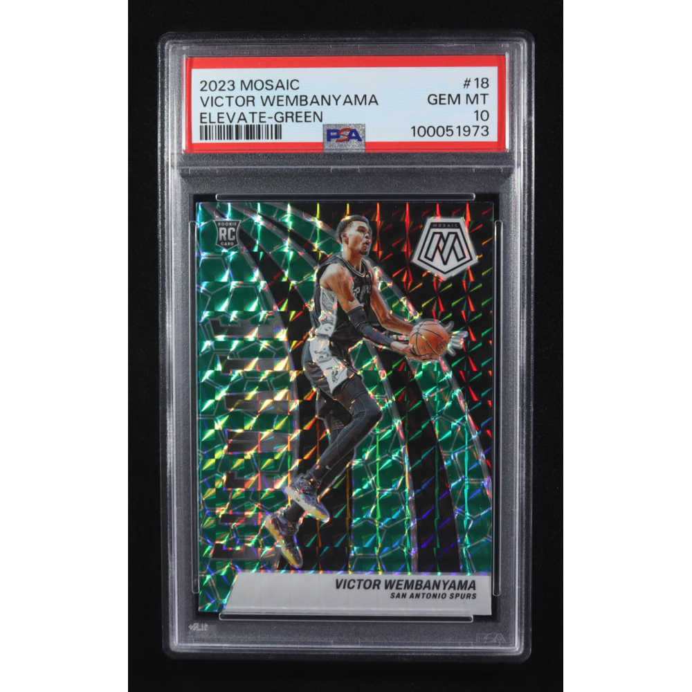 Victor Wembanyama 2023-24 Panini Mosaic Elevate Mosaic Green #18 RC (PSA 10) at PristineAuction.com