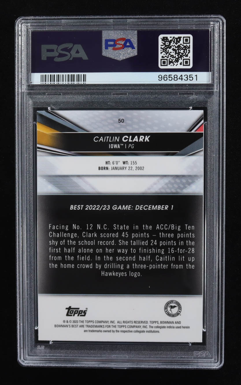Caitlin Clark 2022-23 Bowman's Best University #50 RC (PSA 10) at PristineAuction.com Caitlin Clark 2022-23 Bowman's Best University #50 RC (PSA 10) at PristineAuction.com