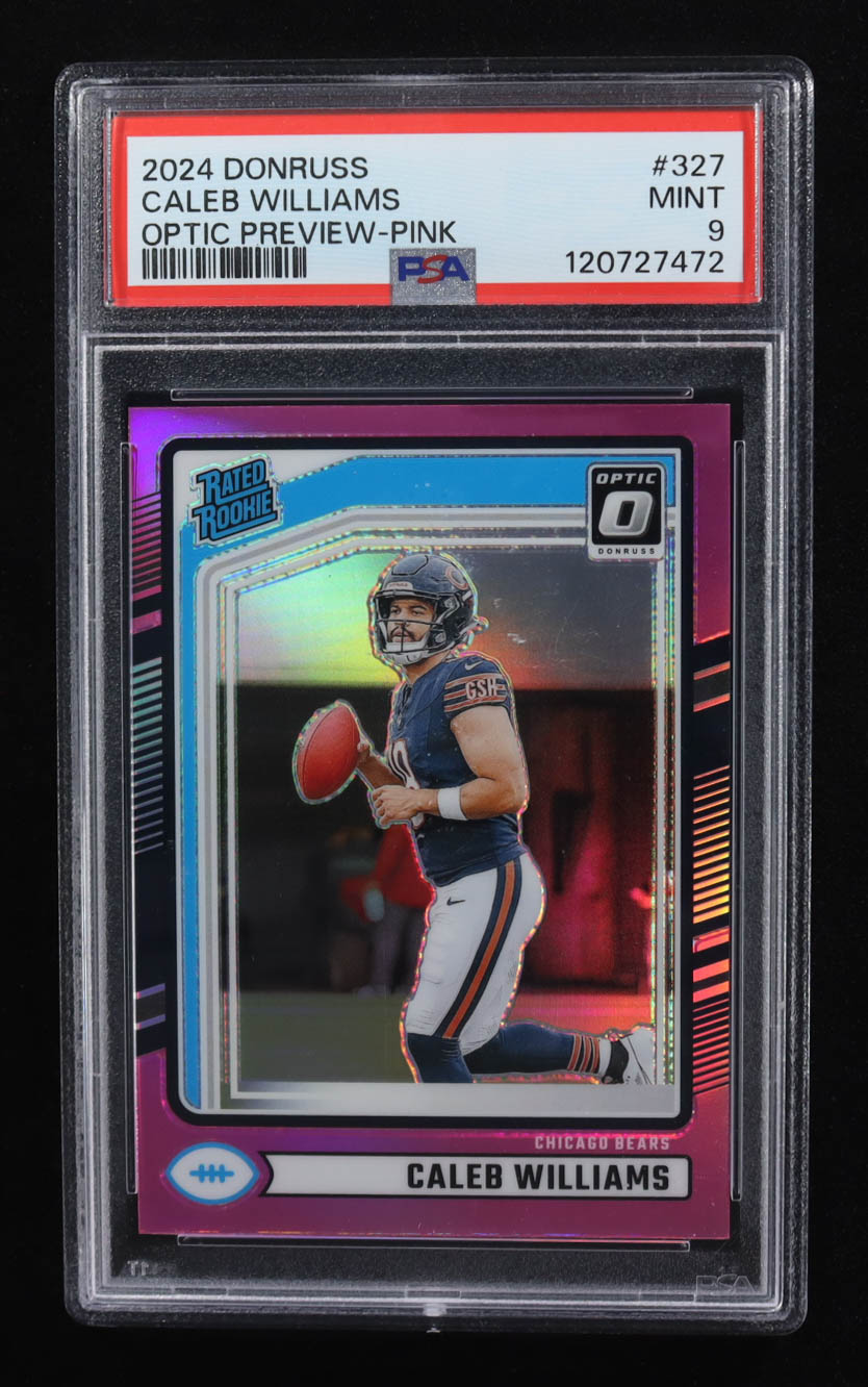 Caleb Williams 2024 Donruss Optic Rated Rookies Preview Pink #327 RC (PSA 9) at PristineAuction.com Caleb Williams 2024 Donruss Optic Rated Rookies Preview Pink #327 RC (PSA 9) at PristineAuction.com