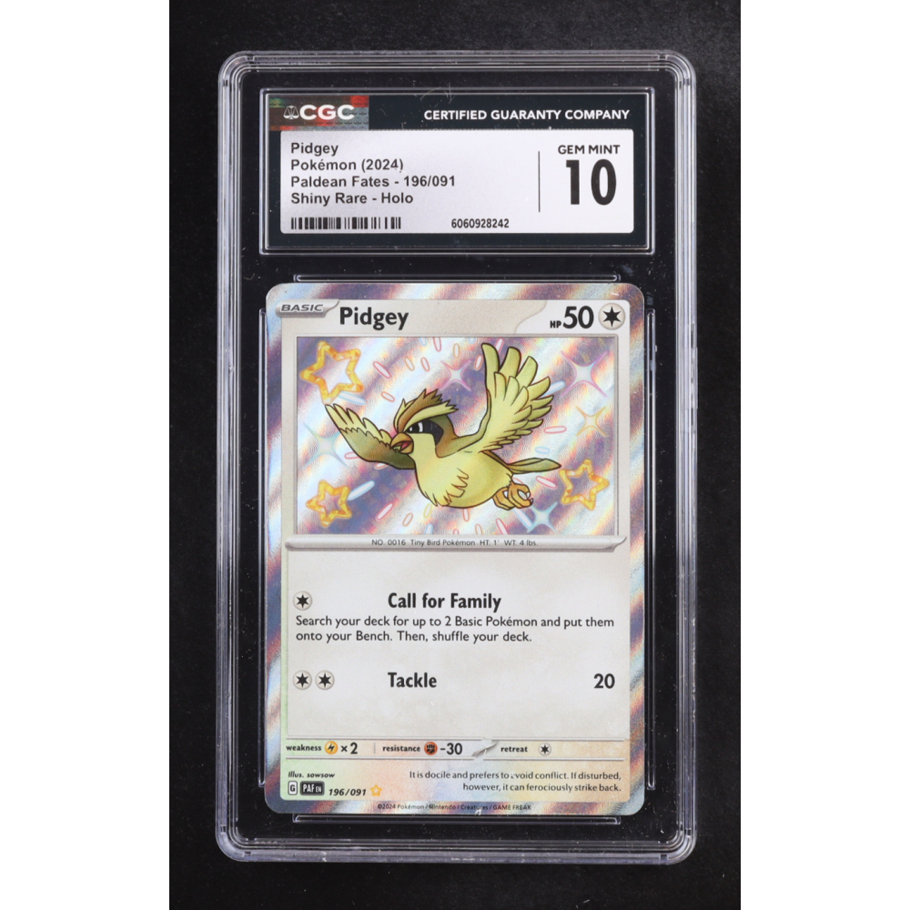 Pidgey 2024 Pokemon Scarlet & Violet Paldean Fates #196 Holo (CGC 10) at PristineAuction.com