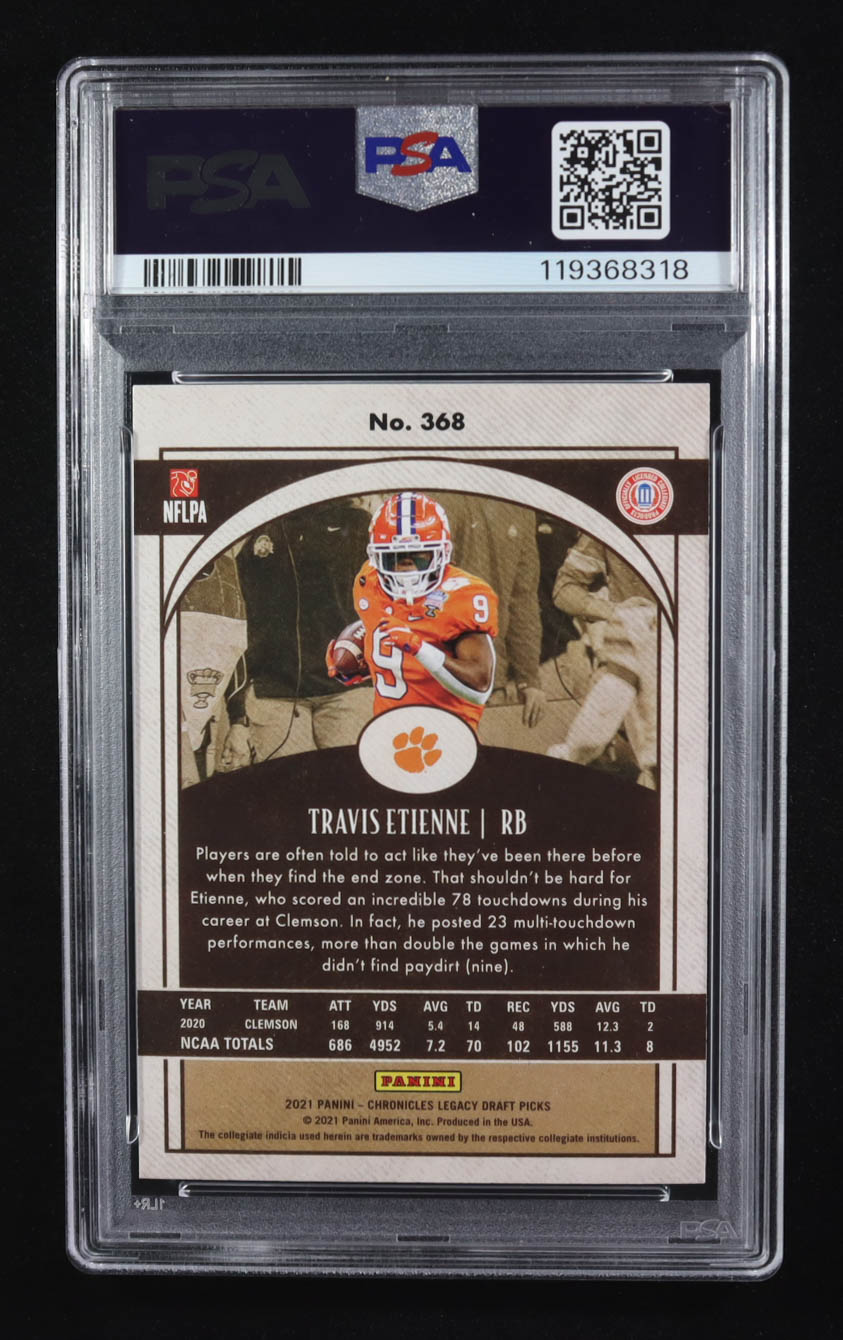 Travis Etienne Jr. 2021 Panini Chronicles Draft Picks Legacy Rookies #368 RC (PSA 10) at PristineAuction.com Travis Etienne Jr. 2021 Panini Chronicles Draft Picks Legacy Rookies #368 RC (PSA 10) at PristineAuction.com