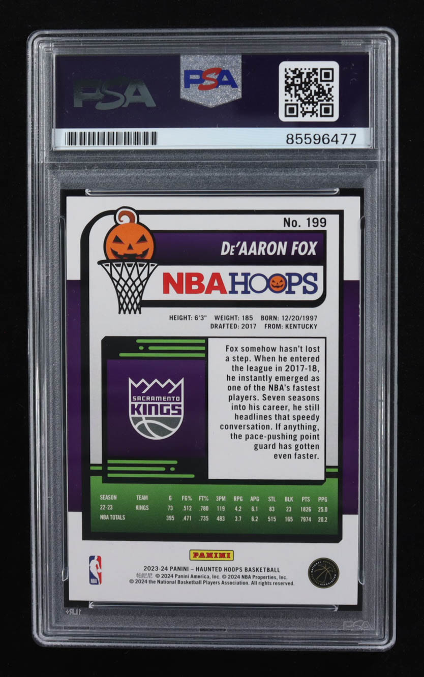 De'Aaron Fox Signed 2023-24 Hoops Haunted Hoops #199 (PSA) at PristineAuction.com De'Aaron Fox Signed 2023-24 Hoops Haunted Hoops #199 (PSA) at PristineAuction.com