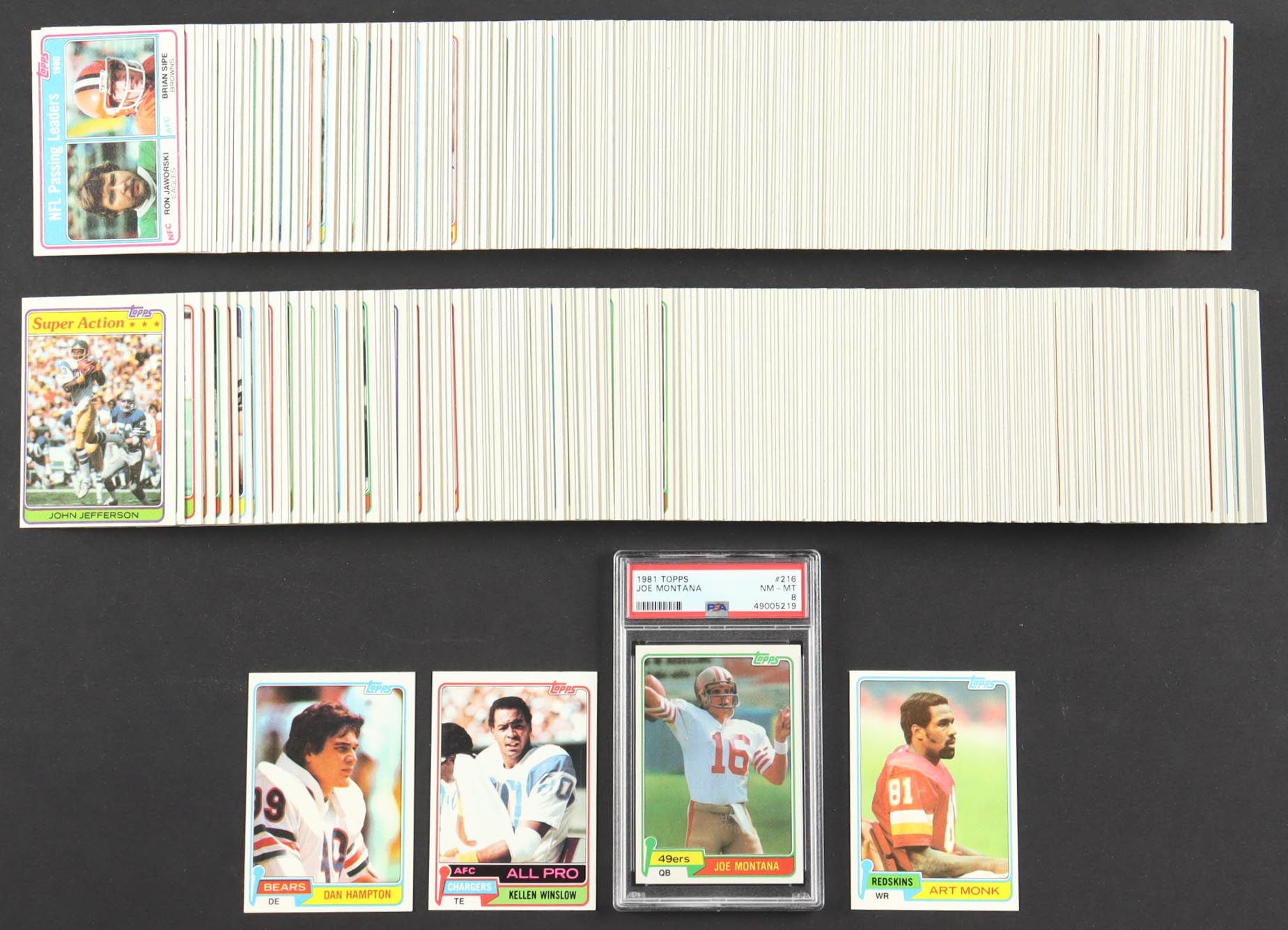 1981 Topps Football Complete Set of (528) Cards with Joe Montana #216 RC (PSA 8), Art Monk #194 RC, Dan Hampton #316 RC, Kellen Winslow #150 RC at PristineAuction.com 1981 Topps Football Complete Set of (528) Cards with Joe Montana #216 RC (PSA 8), Art Monk #194 RC, Dan Hampton #316 RC, Kellen Winslow #150 RC at PristineAuction.com