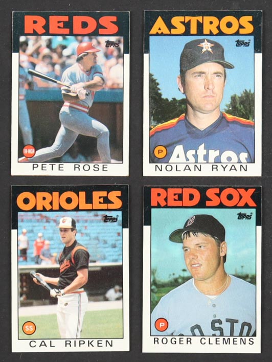 1986 Topps Complete Set of (792) Baseball Cards with Nolan Ryan #100, Roger Clemens #661, Pete Rose #1, Cal Ripken #340 at PristineAuction.com 1986 Topps Complete Set of (792) Baseball Cards with Nolan Ryan #100, Roger Clemens #661, Pete Rose #1, Cal Ripken #340 at PristineAuction.com