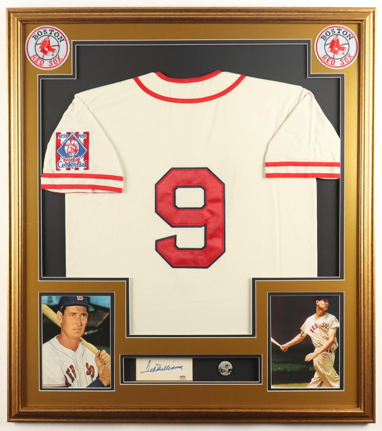 Ted Williams Signed Custom Framed Cut Display with Jersey & Williams Pin (PSA) at PristineAuction.com Ted Williams Signed Custom Framed Cut Display with Jersey & Williams Pin (PSA) at PristineAuction.com