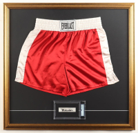 Muhammad Ali Signed Custom Framed Cut Display with Everlast Boxing Trunks (PSA | Mint 9) at PristineAuction.com