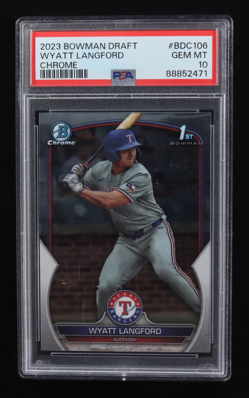 Wyatt Langford 2023 Bowman Chrome Draft #BDC106 RC (PSA 10) at PristineAuction.com Wyatt Langford 2023 Bowman Chrome Draft #BDC106 RC (PSA 10) at PristineAuction.com