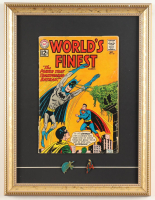 1962 "Worlds Finest" Issue #128 Custom Framed Marvel Comic Book Display with Batman & Superman Pin at PristineAuction.com