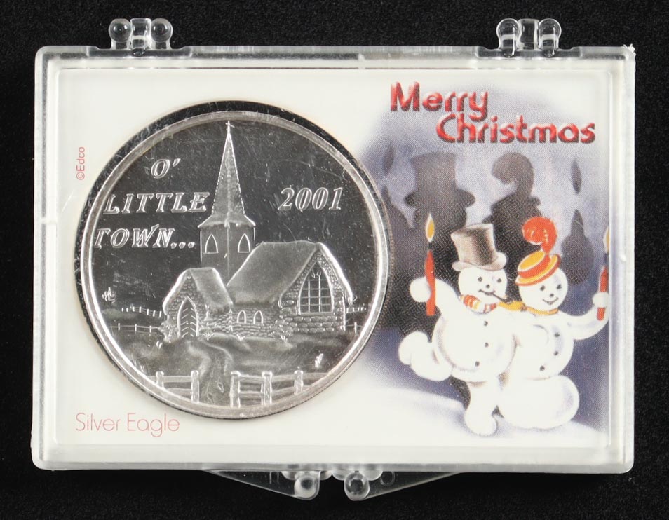 2001 Merry Christmas - O' Little Town 1oz .999 Fine Silver Round at PristineAuction.com 2001 Merry Christmas - O' Little Town 1oz .999 Fine Silver Round at PristineAuction.com