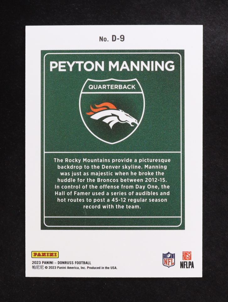 Peyton Manning 2023 Donruss Downtown #9 at PristineAuction.com Peyton Manning 2023 Donruss Downtown #9 at PristineAuction.com