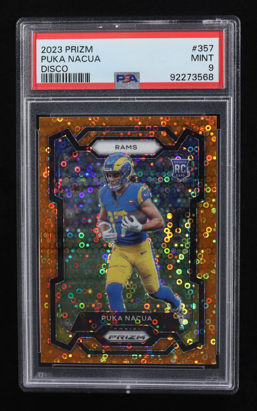 Puka Nacua 2023 Panini Prizm Prizms Orange Disco #357 RC (PSA 9) at PristineAuction.com Puka Nacua 2023 Panini Prizm Prizms Orange Disco #357 RC (PSA 9) at PristineAuction.com