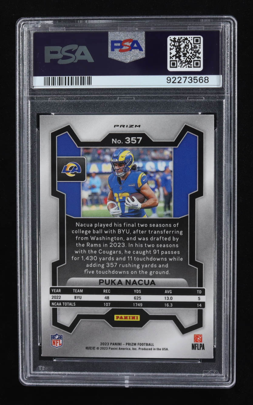 Puka Nacua 2023 Panini Prizm Prizms Orange Disco #357 RC (PSA 9) at PristineAuction.com Puka Nacua 2023 Panini Prizm Prizms Orange Disco #357 RC (PSA 9) at PristineAuction.com