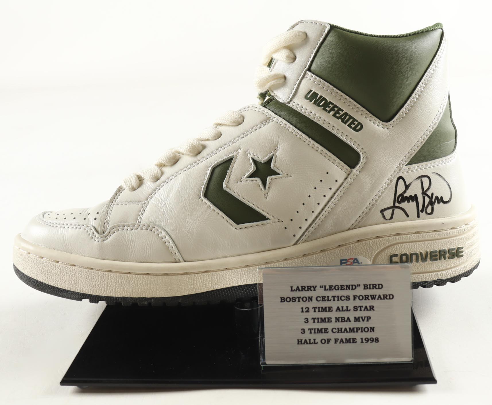 Larry Bird Signed Undefeated x Converse Weapon Basketball Shoe (PSA) at PristineAuction.com Larry Bird Signed Undefeated x Converse Weapon Basketball Shoe (PSA) at PristineAuction.com