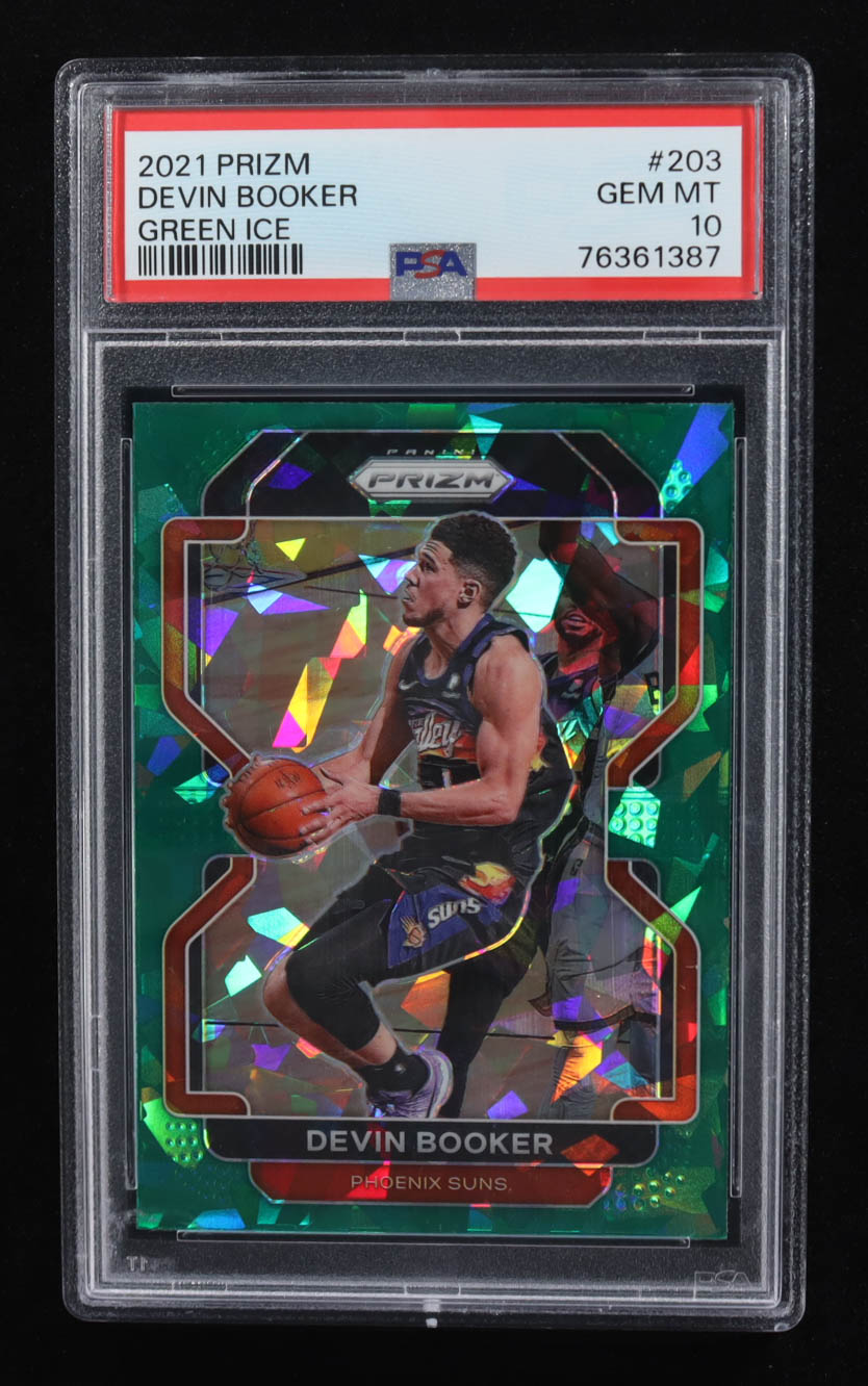 Devin Booker 2021-22 Panini Prizm Prizms Green Ice #203 (PSA 10) at PristineAuction.com Devin Booker 2021-22 Panini Prizm Prizms Green Ice #203 (PSA 10) at PristineAuction.com