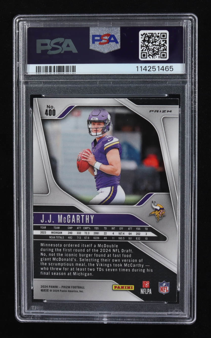 JJ McCarthy 2024 Panini Prizm Prizms Green Wave #400 RC (PSA 10) at PristineAuction.com JJ McCarthy 2024 Panini Prizm Prizms Green Wave #400 RC (PSA 10) at PristineAuction.com