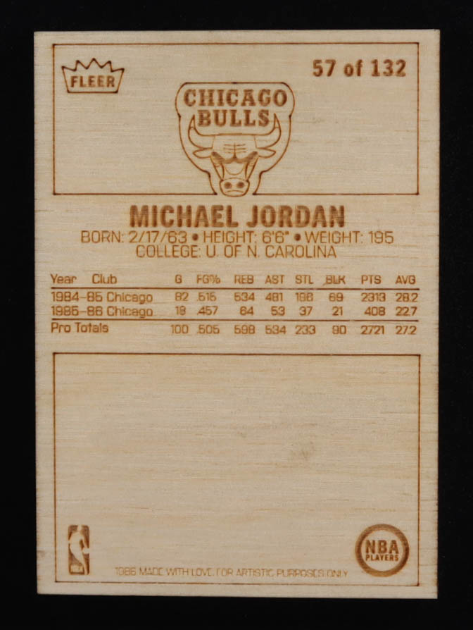 Michael Jordan 1986 Wood Art Fleer Premier #57 at PristineAuction.com Michael Jordan 1986 Wood Art Fleer Premier #57 at PristineAuction.com