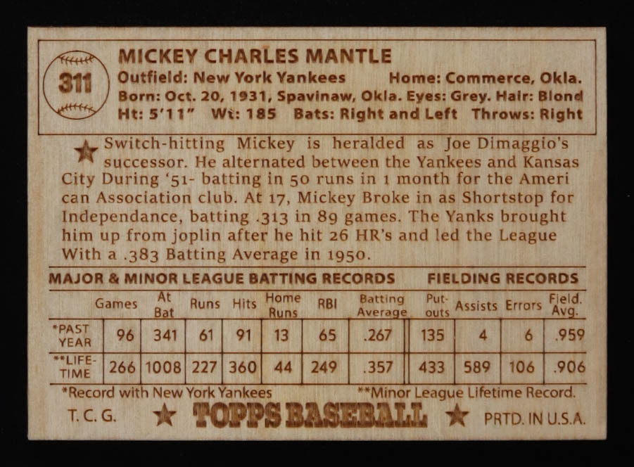 Mickey Mantle 1952 Topps Wood Art #311 RC at PristineAuction.com Mickey Mantle 1952 Topps Wood Art #311 RC at PristineAuction.com