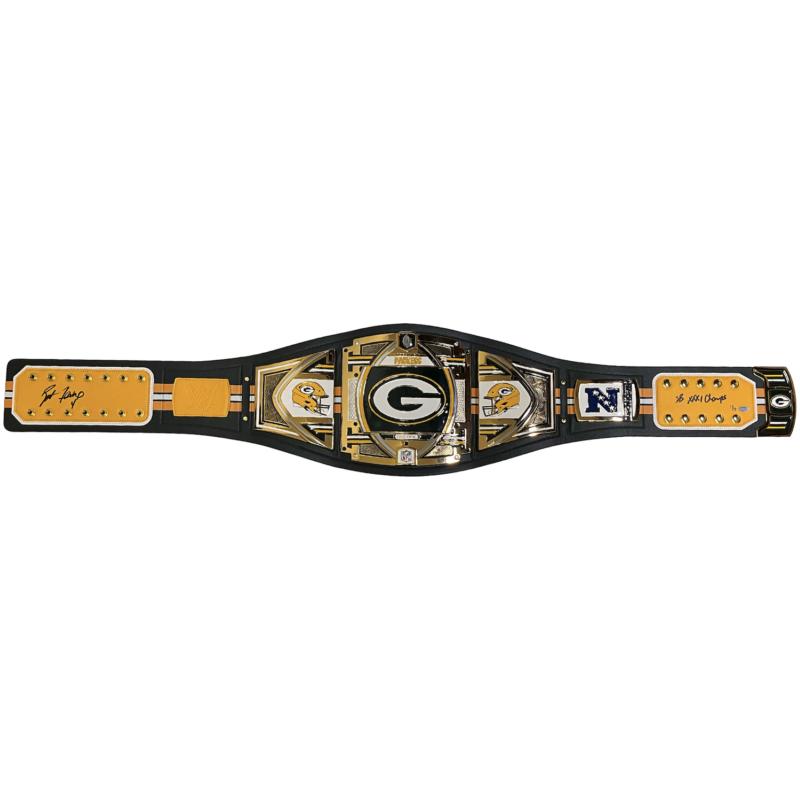 Brett Favre Signed LE Packers WWE Belt Inscribed "SB XXXI Champs" (Gameday Legends) at PristineAuction.com Brett Favre Signed LE Packers WWE Belt Inscribed "SB XXXI Champs" (Gameday Legends) at PristineAuction.com