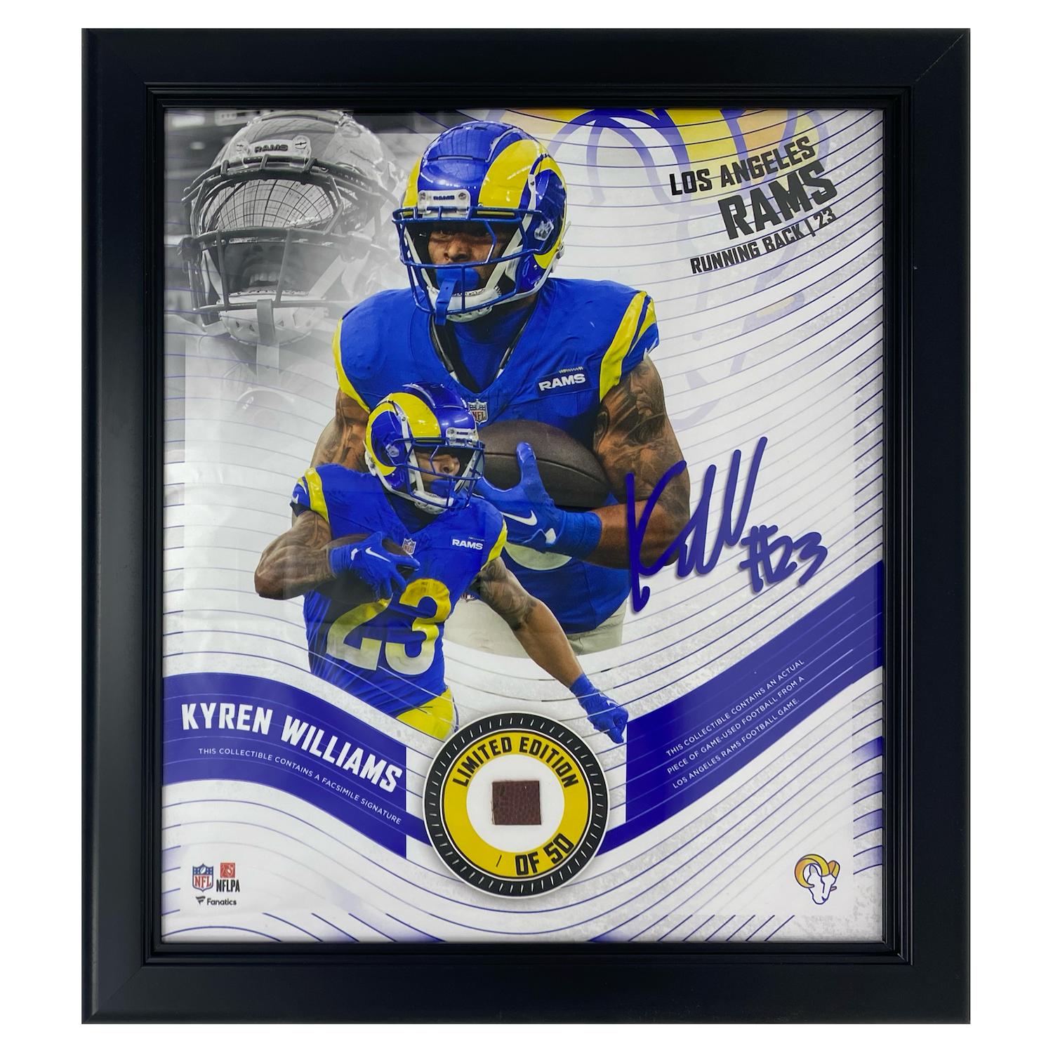 Kyren Williams Rams LE Custom Framed Display with Piece of Game-Used Football at PristineAuction.com Kyren Williams Rams LE Custom Framed Display with Piece of Game-Used Football at PristineAuction.com