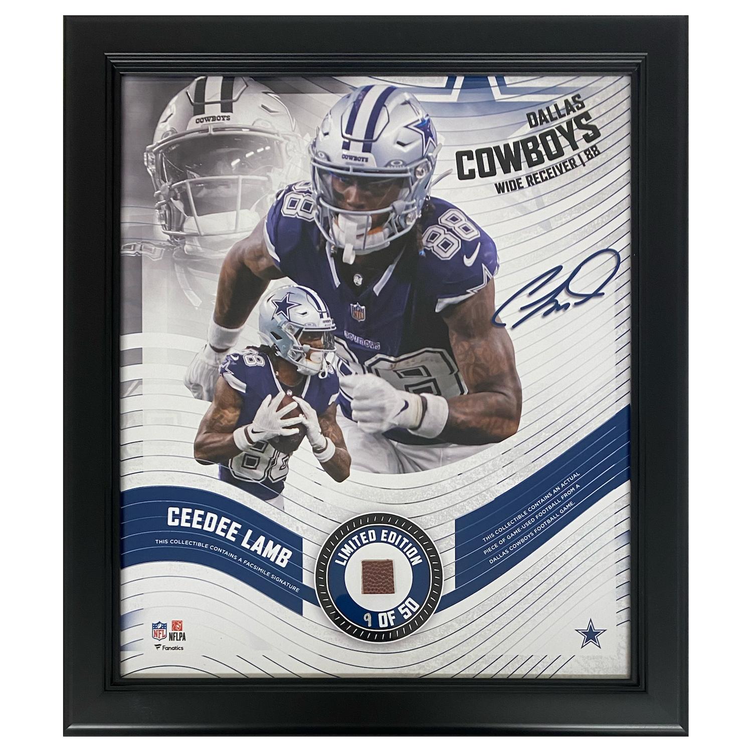 CeeDee Lamb Cowboys LE Custom Framed Display with Piece of Game-Used Football at PristineAuction.com CeeDee Lamb Cowboys LE Custom Framed Display with Piece of Game-Used Football at PristineAuction.com
