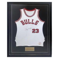 Michael Jordan Signed LE Custom Framed Bulls Jersey Display (UDA) at PristineAuction.com