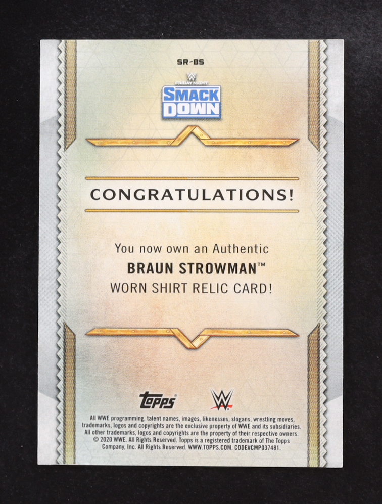 Braun Strowman 2020 Topps Relic Worn Shirt Authentic #SR-BS #176/199 at PristineAuction.com Braun Strowman 2020 Topps Relic Worn Shirt Authentic #SR-BS #176/199 at PristineAuction.com