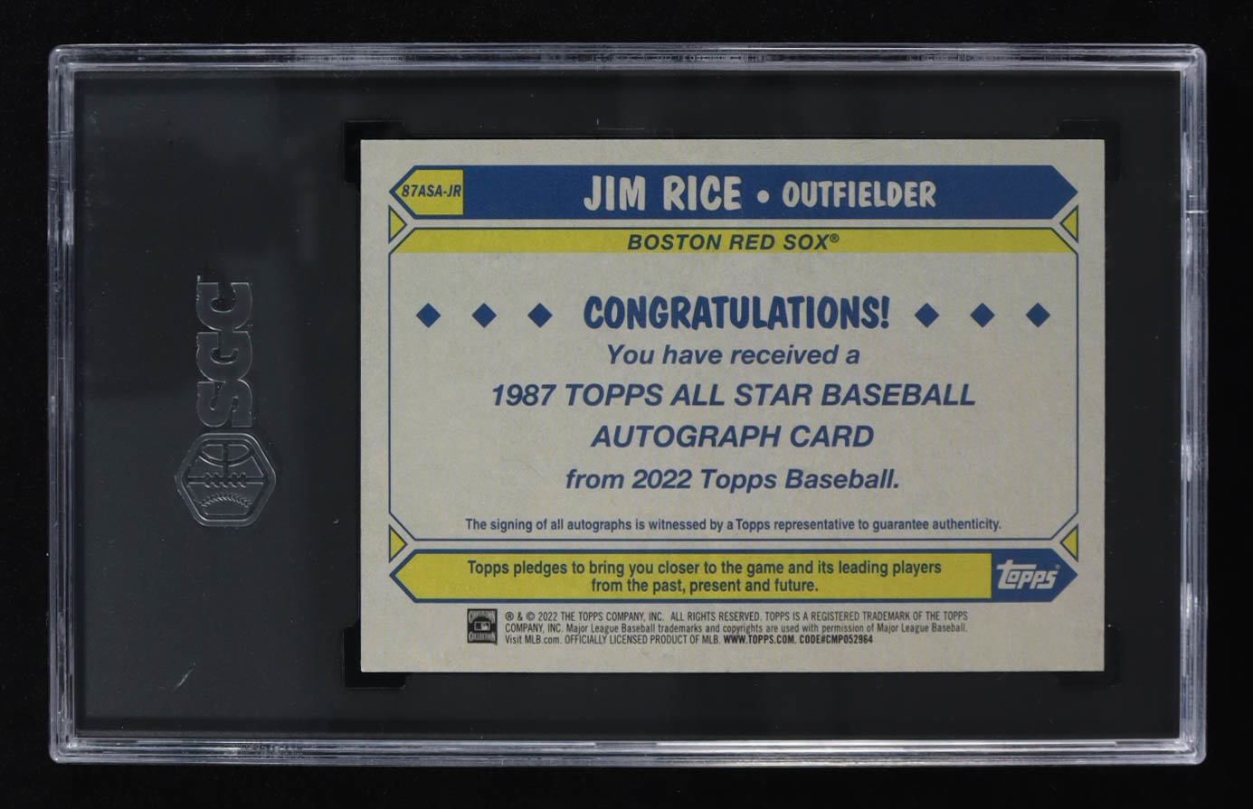 Jim Rice 2022 Topps '87 Topps All-Star Autographs #87ASAJR (SGC 9.5 | Auto Grade 10) at PristineAuction.com Jim Rice 2022 Topps '87 Topps All-Star Autographs #87ASAJR (SGC 9.5 | Auto Grade 10) at PristineAuction.com