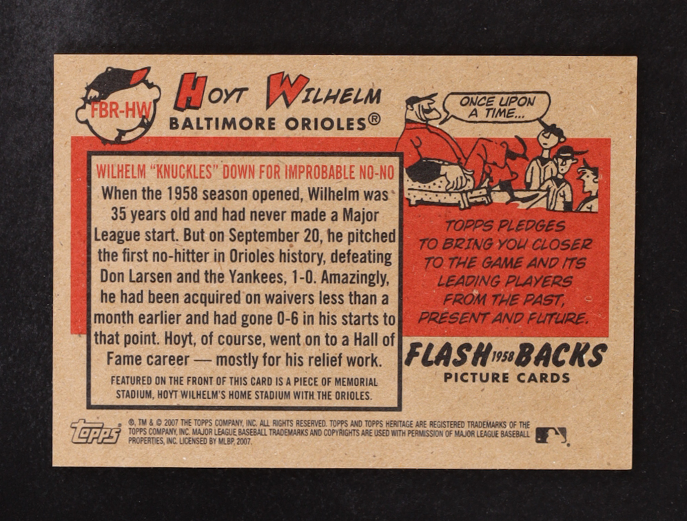 Hoyt Wilhelm 2007 Topps Heritage Flashbacks Stadium Seat #FBR-HW at PristineAuction.com Hoyt Wilhelm 2007 Topps Heritage Flashbacks Stadium Seat #FBR-HW at PristineAuction.com