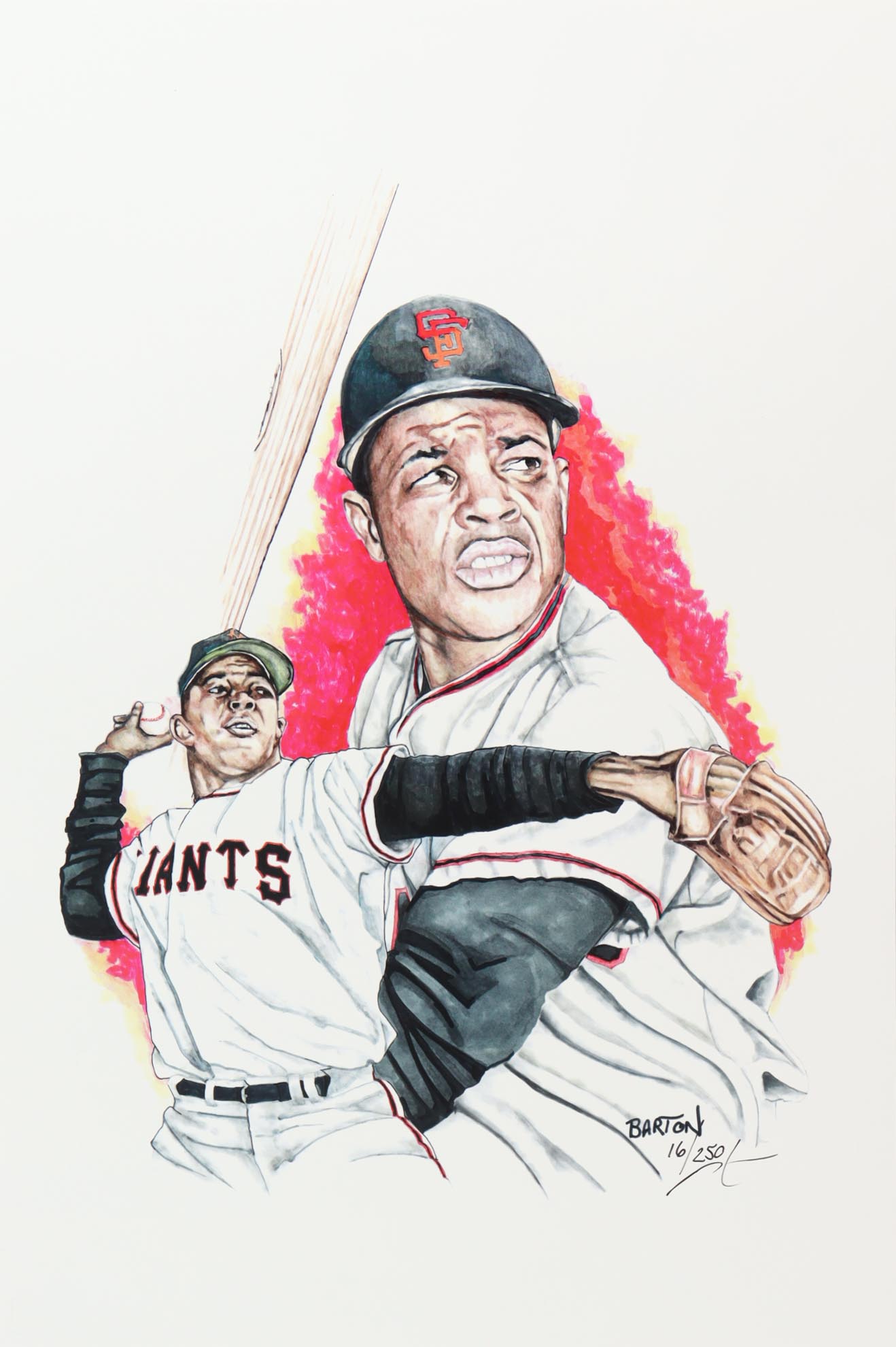 "Willie Mays" Giants LE 12x18 Lithograph By Brian Barton #/250 (PA) at PristineAuction.com "Willie Mays" Giants LE 12x18 Lithograph By Brian Barton #/250 (PA) at PristineAuction.com