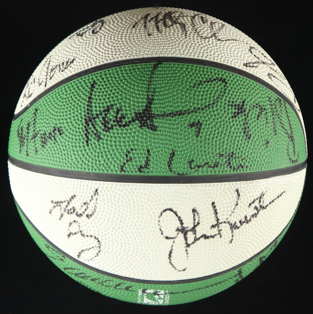 1996-97 Celtics Logo Basketball Team-Signed by (16) with David Wesley, Dana Barros, Todd Day & John Kuester with Display Case (PSA) at PristineAuction.com 1996-97 Celtics Logo Basketball Team-Signed by (16) with David Wesley, Dana Barros, Todd Day & John Kuester with Display Case (PSA) at PristineAuction.com