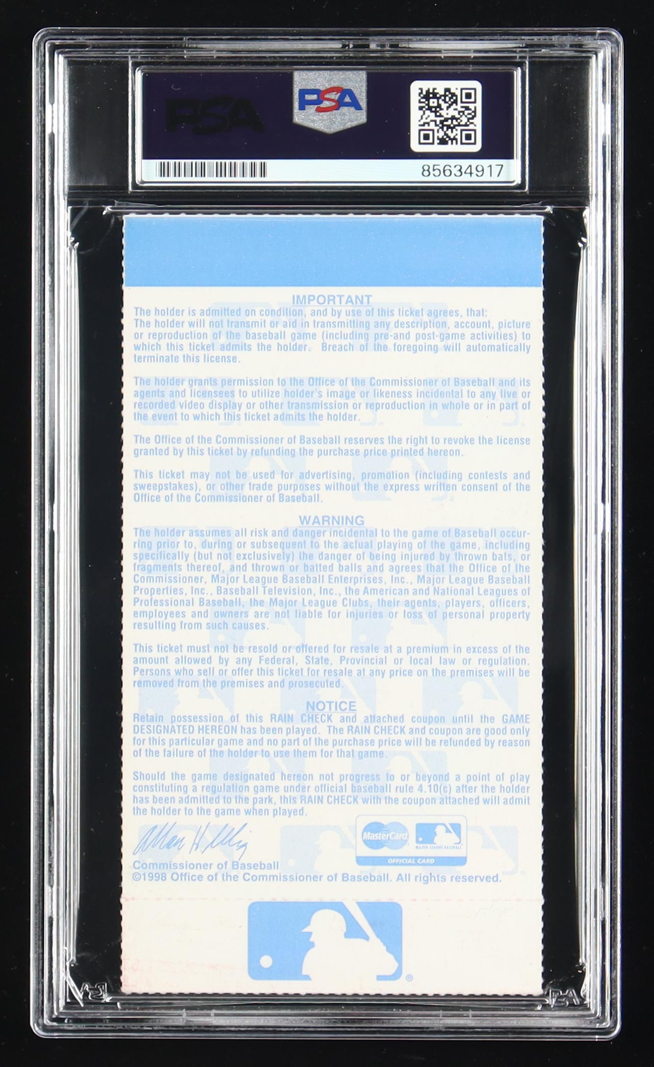 Mariano Rivera Signed 1998 World Series Ticket (PSA 10) at PristineAuction.com Mariano Rivera Signed 1998 World Series Ticket (PSA 10) at PristineAuction.com